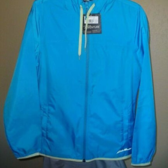 NEW Eddie Bauer Jacket Blue Size S Lightweight Motion Storm Rain Hood Zip NWT - Picture 2 of 6